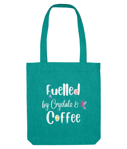 Emerald Fuelled by crystals and coffee tote bag, UK online crystal shop