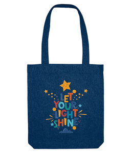 let your light shine tote bag French navy, positive quote gifts, the holistic hampe