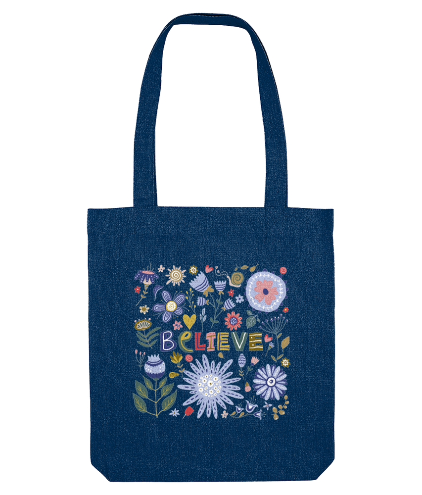navy believe tote bag for women and girls, the holistic hamper