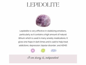 lepidolite crystal information card