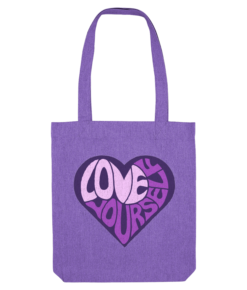love yourself heart bubble writing tote bag for women violet