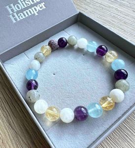 Zodiac pisces crystal Bracelet in a box with citrine, labradorite, moonstone, amethyst and aquamarine
