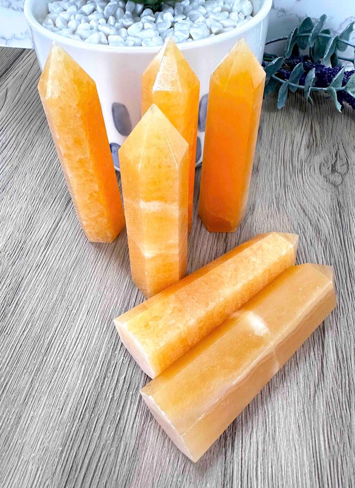 orange calcite crystal towers