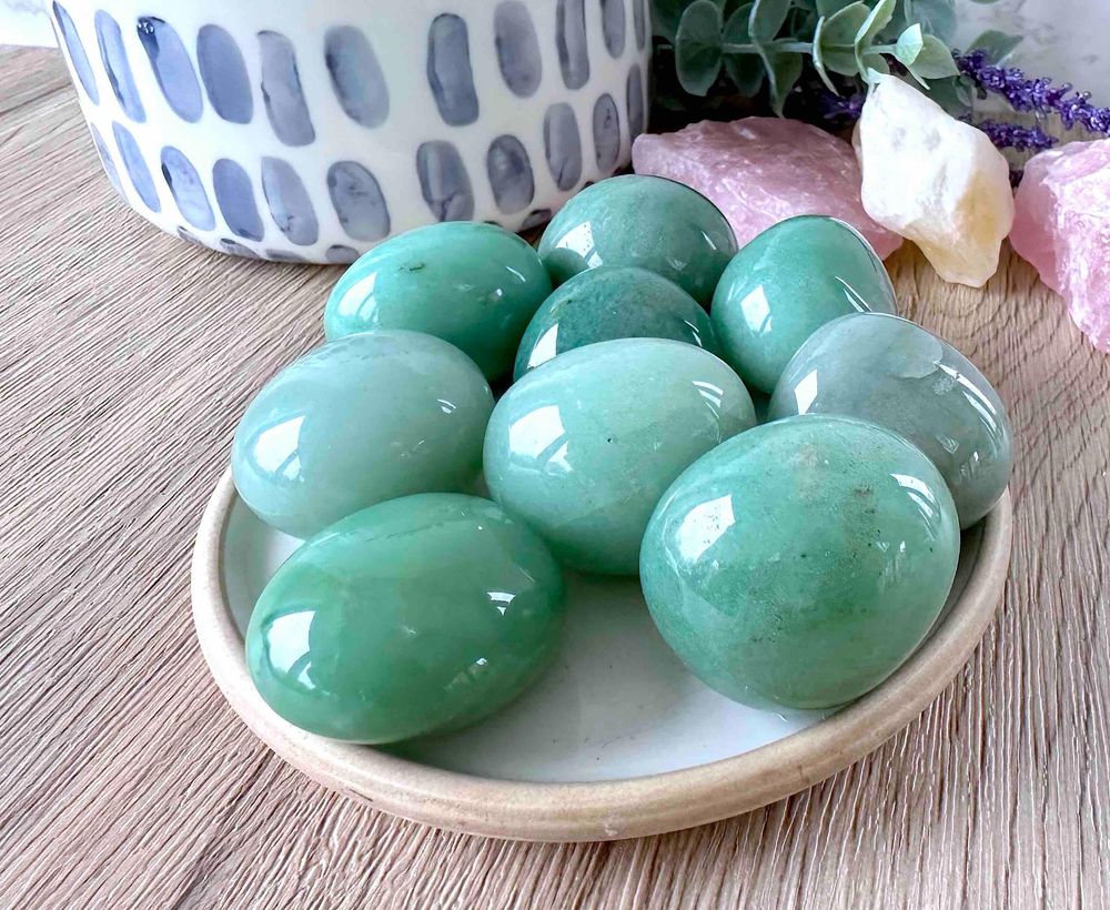 large green Aventurine tumble stone, healing, happiness, positivity & stress relief