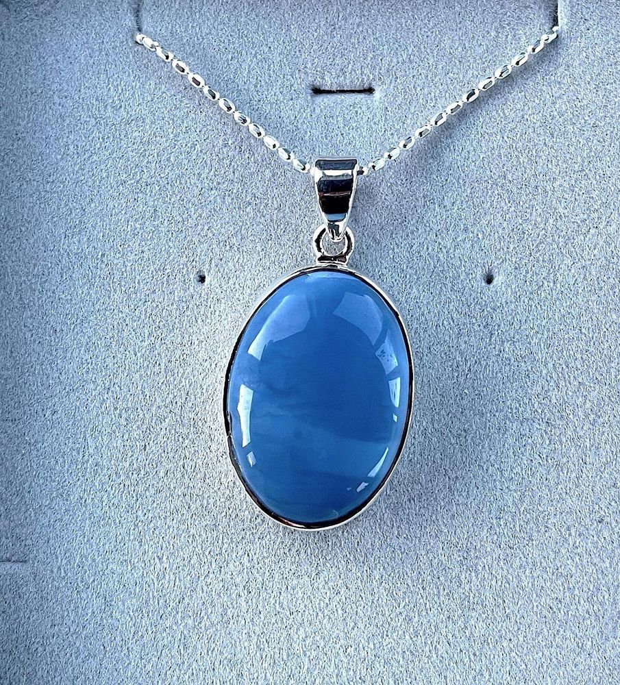 Owyhee blue opal pendant in sterling silver in box, the holistic hamper crystal shop uk