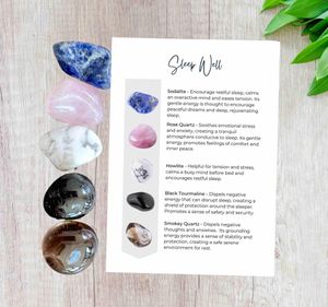 Sleep and insomnia crystal set of five tumbled stones and crystal properties card