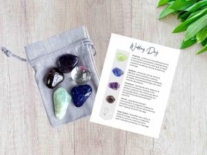 crystal set wedding day and hen do gift for bridge or groom with five tumbled stones, card and gift bag