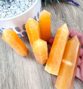 orange calcite crystal towers