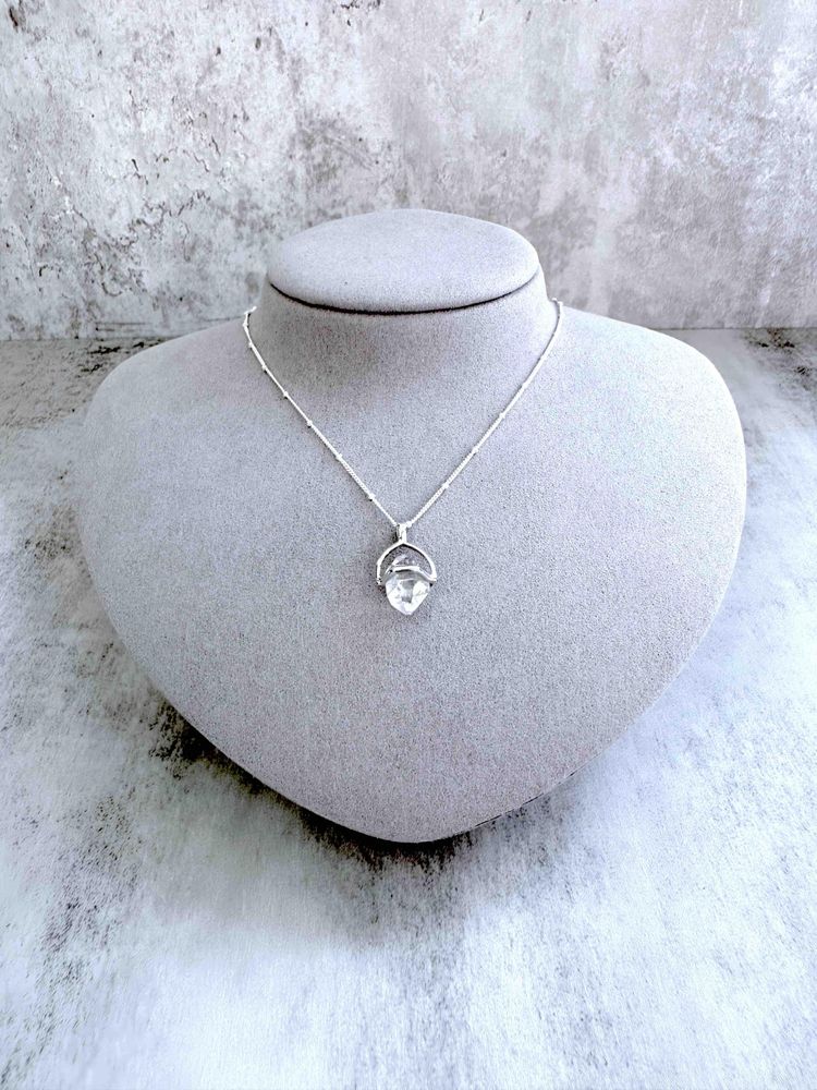 double point Herkimer diamond crystal pendant a sterling silver chain (clear quartz)