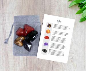 Men’s Crystal Set for Strength, Focus & Protection with five polished tumbled stones and properties card