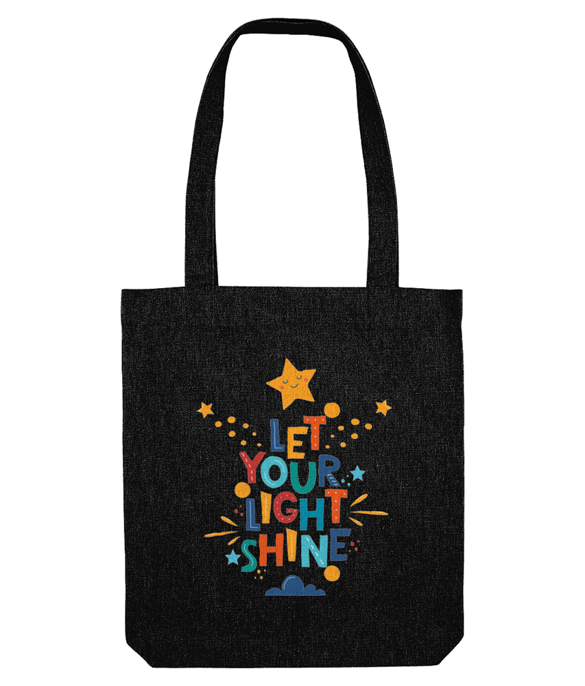 let your light shine tote bag black, positive quote gifts, the holistic hampe
