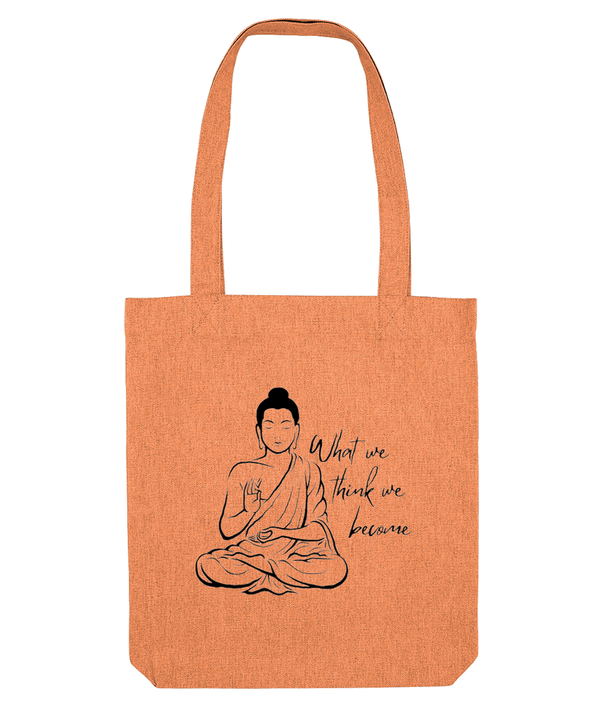 Buddha tote bag coral with what we think we become quote, the holistic hamper