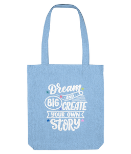 sky blue cotton tote bag with dream big quote, the holistic hamper