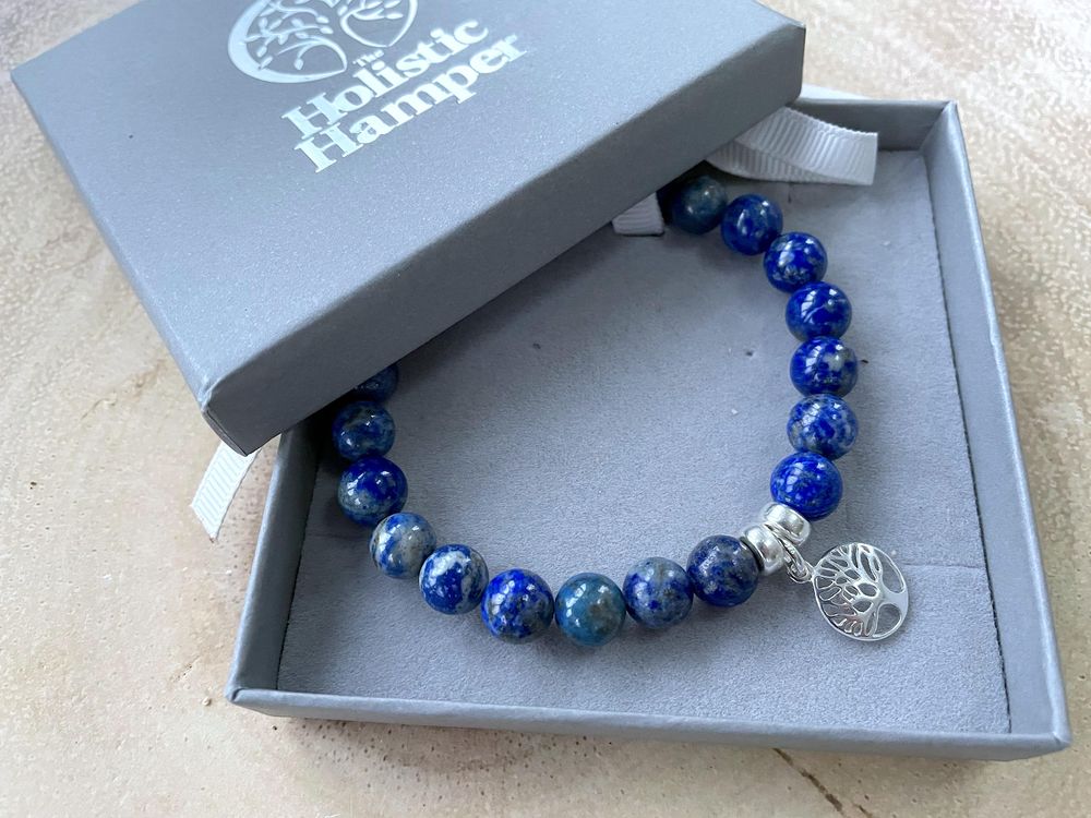 Lapis lazuli handmade sterling silver charm bracelet, the holistic hamper crystals uk