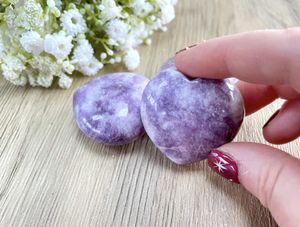 group of lepidolite purple mica crystal heart, the holistic hamper UK online crystal shop