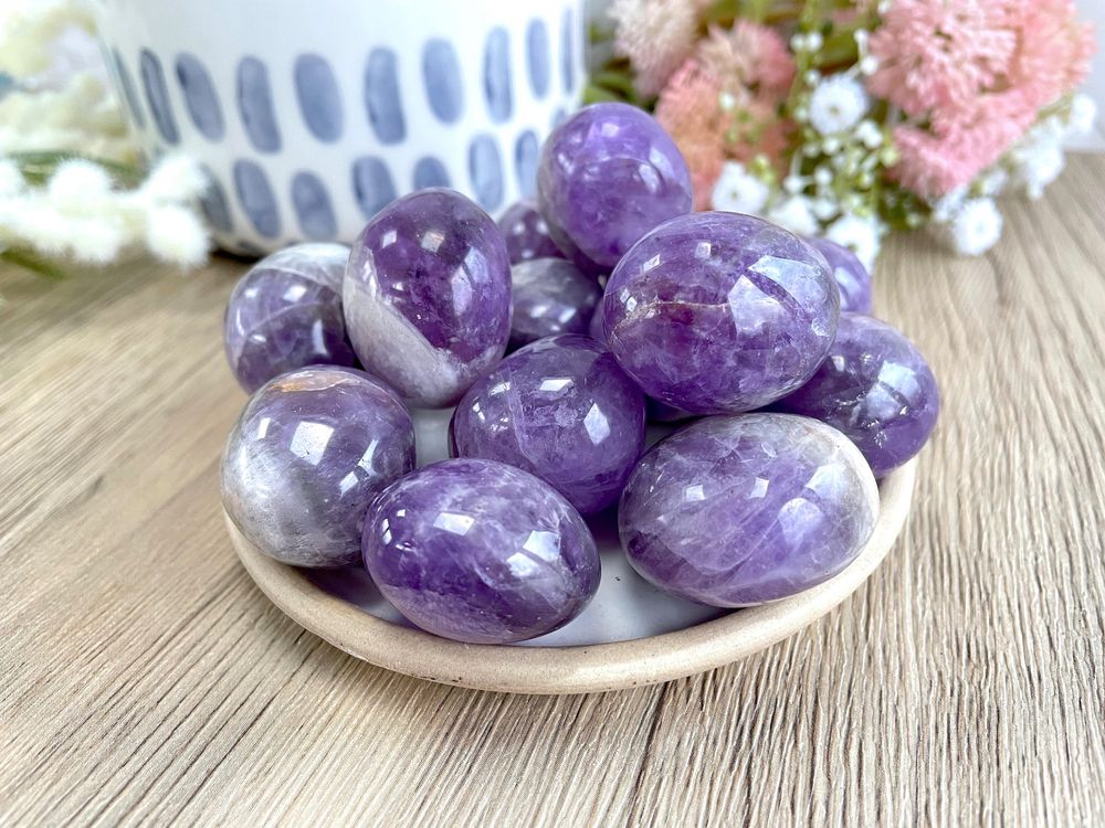 large high purple quality amethyst tumble stones or small spheres, The holistic hamper UK crystal shop