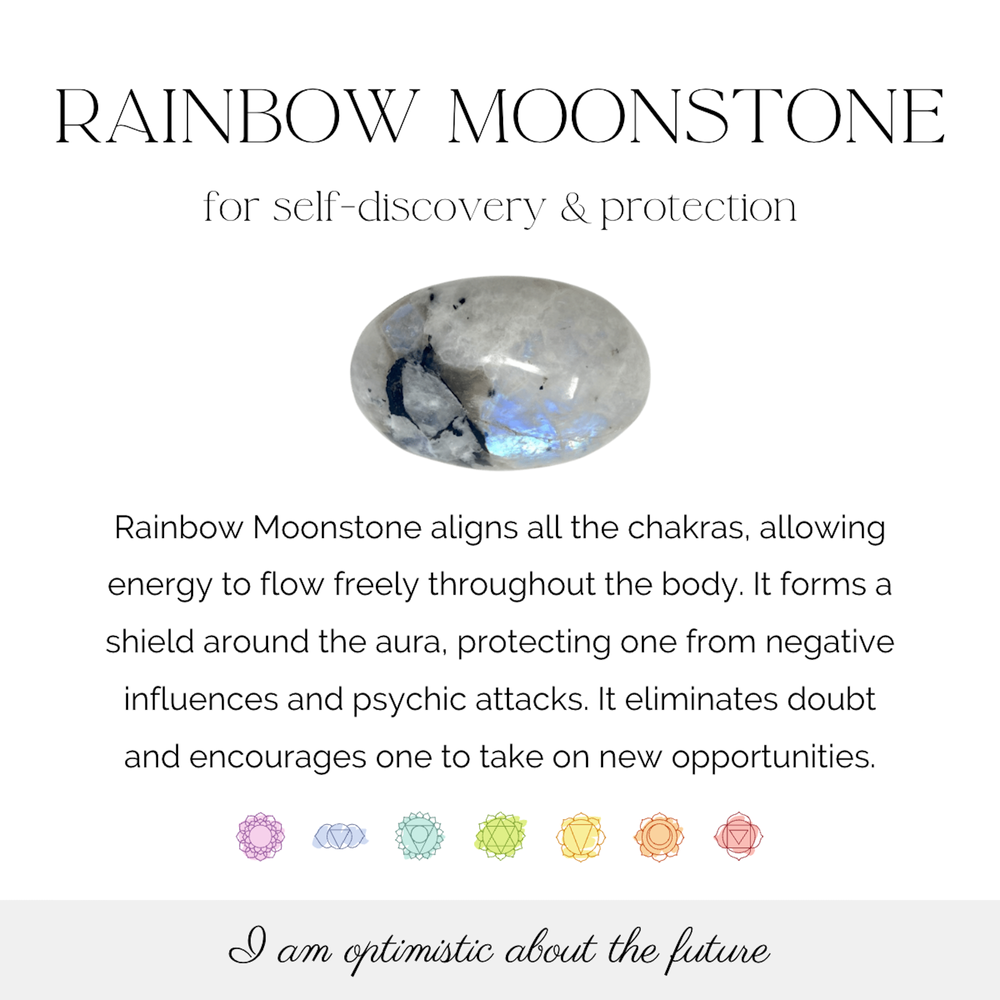rainbow moonstone crystal information card