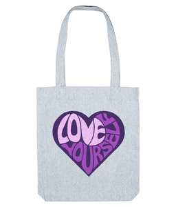 love yourself heart bubble writing tote bag for women pastel blue