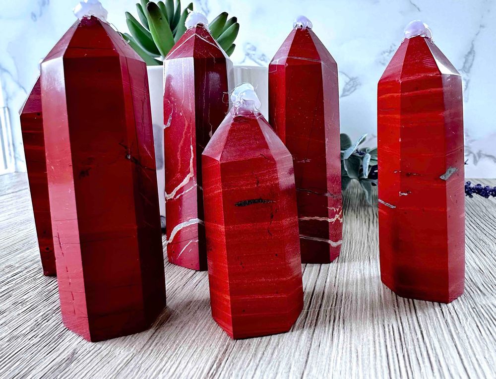 Group of red jasper crystal towers