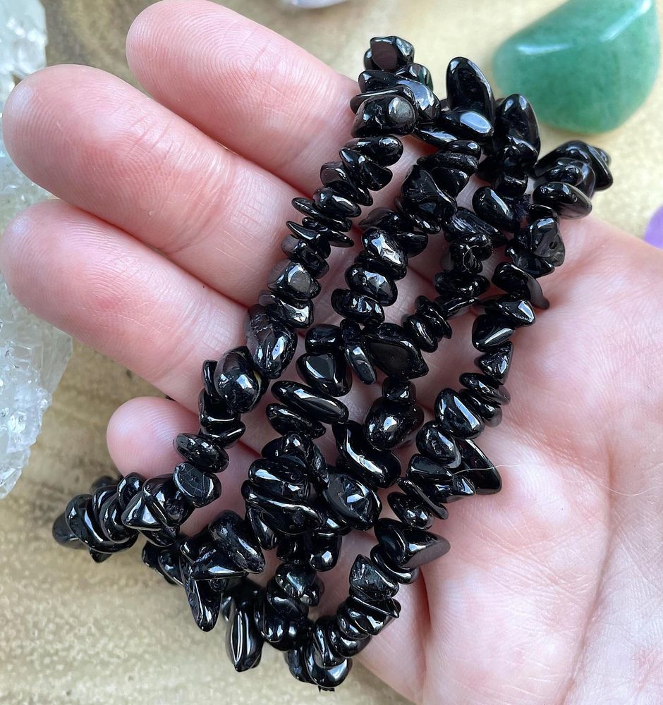 Black Tourmaline chip bracelets, gemstone bracelet gifts, crystal shop
