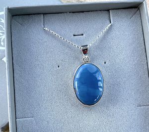 Owyhee blue opal pendant in sterling silver in box, the holistic hamper crystal shop uk