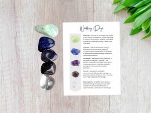 crystal set wedding day and hen do gift for bridge or groom with five tumbled stones, card and gift bag