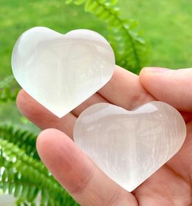 White Selenite crystal hearts from The holistic hamper crystal shop UK