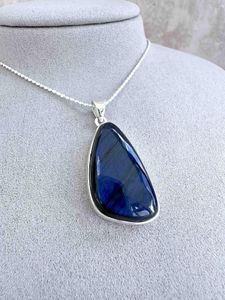 blue flash labradorite freeform sterling silver crystal pendant on optional chain