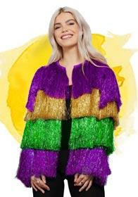 Mardi Gras tinsel coat by Smiffys 74006 available here at Karnival Costumes online party shop