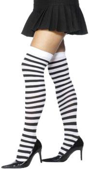 Black and White Striped Hold Up Stockings
