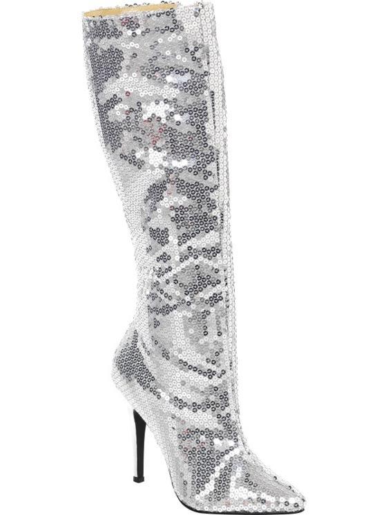 Sexy Silver Sequin Boots by Smiffy 32789 available here at Karnival Costumes online Christmas party shop