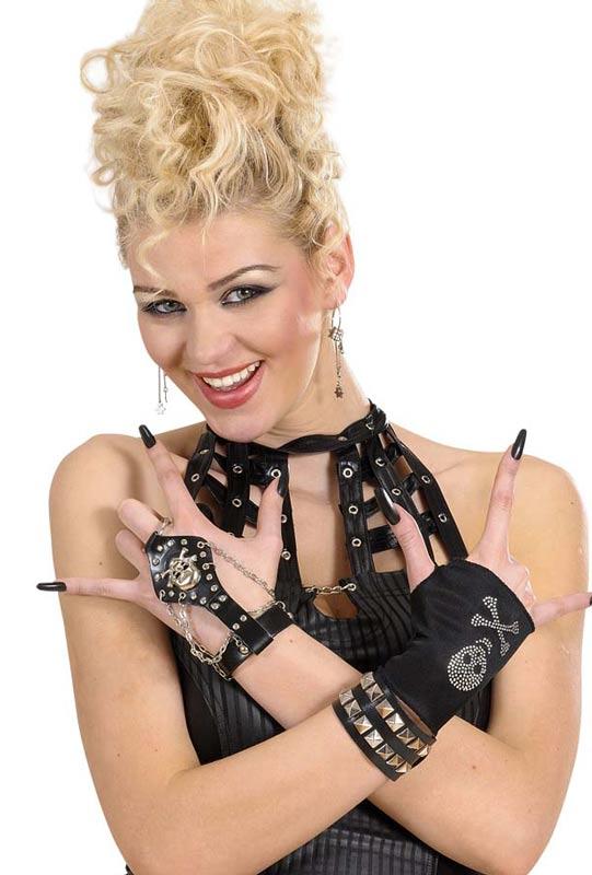 Studded Skull Fingerglove with Chains