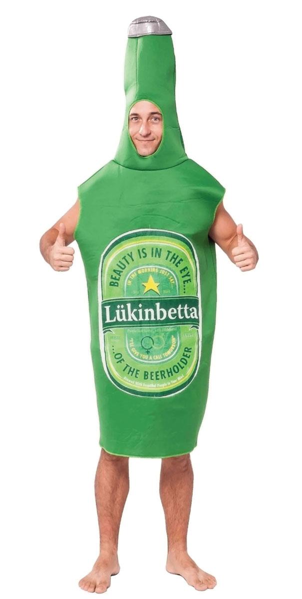 Lukinbetta Green Beer Bottle Costume for adults in one size fits most by Bristol Novelties AC473 and available here at Karnival Costumes online party shop