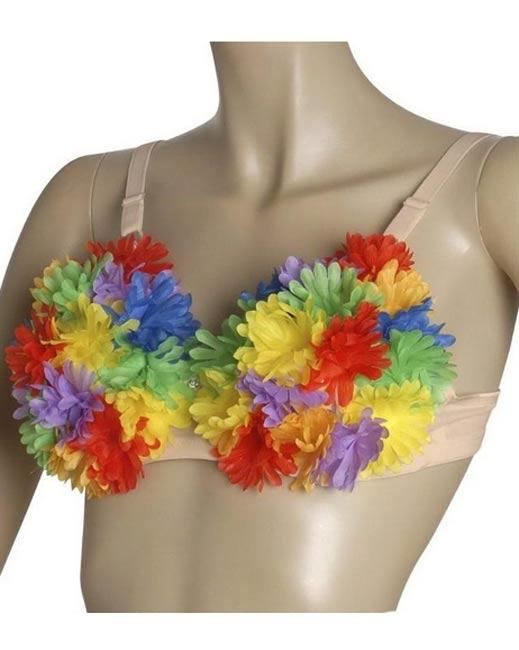 Beach Party or Hawaiian Luau Multi-Coloured Flower Bra Top by Widmann 2456R available here at Karnival Costumes online party shop