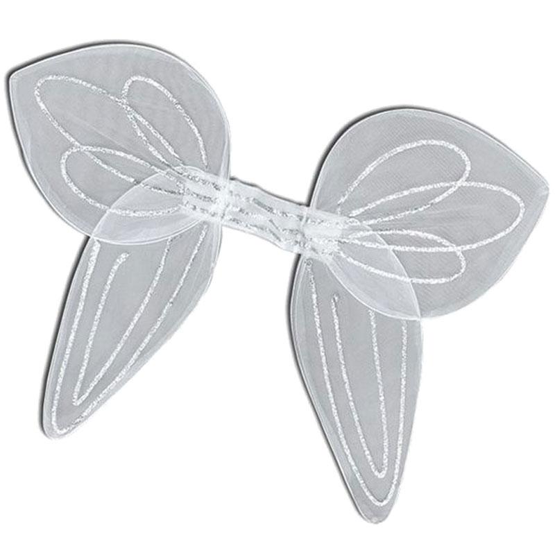 Unisex Angel Wings in white net with printed detail by Bristol Novelties BA002 available here at Karnival Costumes online Christmas party shop