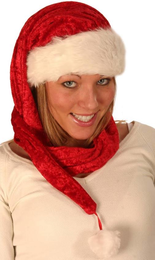 Christmas Hat Deluxe Red plush Velvet with Scarf H6635 available here at Karnival Costumes online party shop
