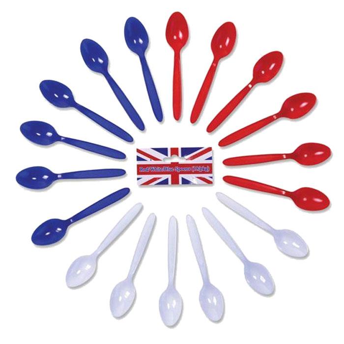 Red, White and Blue Reusable Plastic Cutlery Spoons pk 18 by Bristol Novelties PG087 available here at Karnival Costumes online party shop