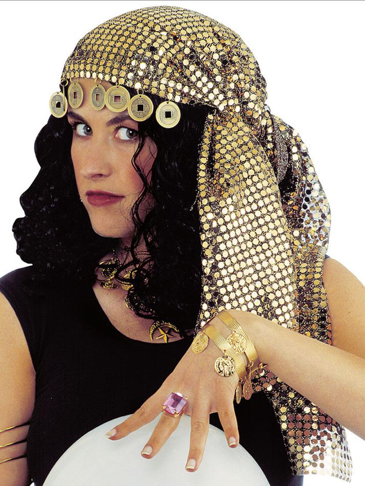 Fortune Teller Gypsy Sequinned Headscarf with Coin Fringe by Widmann 8477N available here at Karnival Costumes online party shop