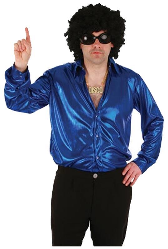70s Disco Costume Shirt Metallic Blue