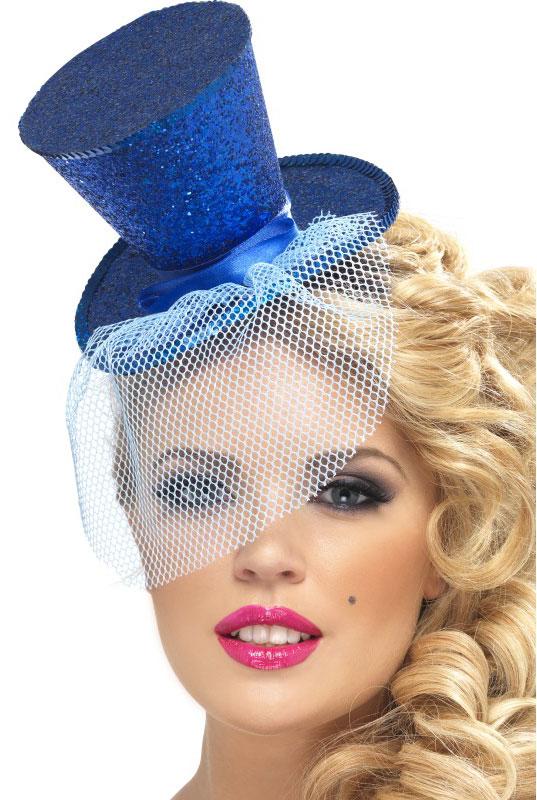 Mini Top Hat with Veil - Blue Sparkle