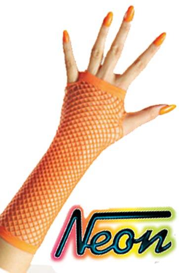 Ladies Gloves - Neon Orange Fishnet Fingerless Gloves
