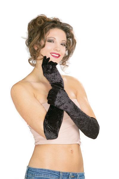 Ladies Gloves - Long Black Velvet Gloves
