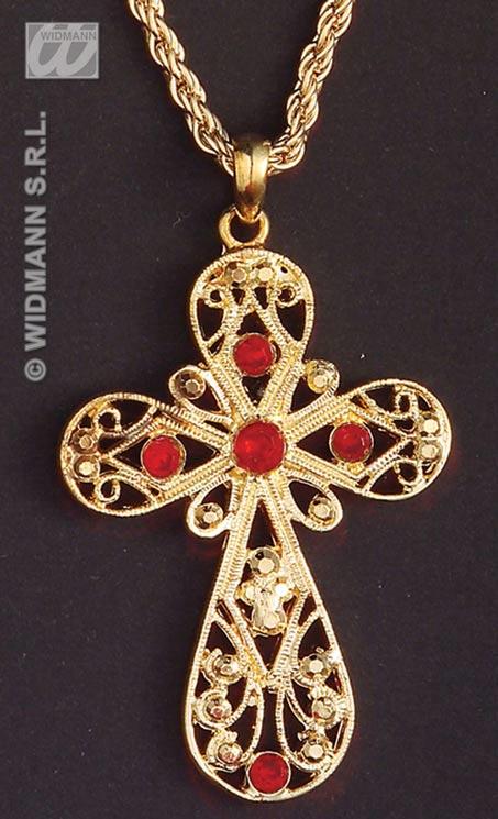 Cross Necklace - Feligree with 4 Ruby Red Stones