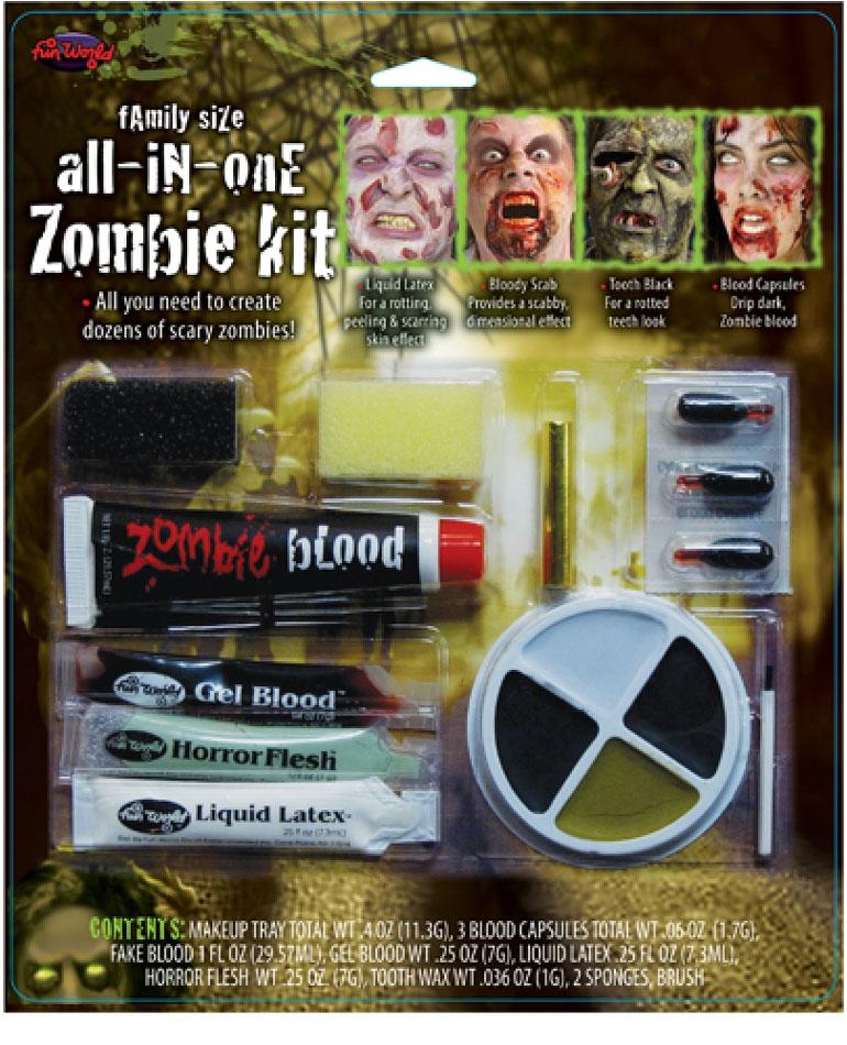All In One Zombie Make-up Kit by Fun World 9571 available here at Karnival Costumes online Halloween party shop