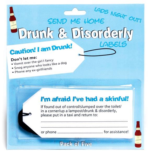 Drunk and Disorderly Labels - Boys Stag Night Accessories
