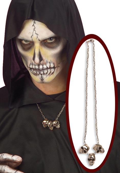 Skull Necklace with 3 Skulls - Gothic Halloween Jewellery
