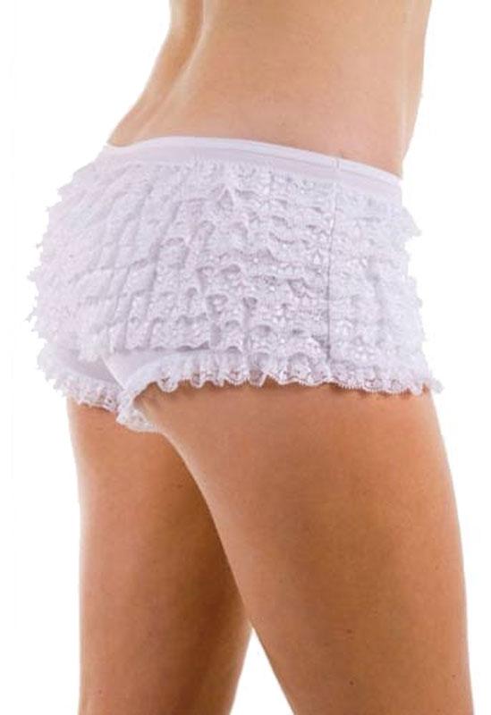 Deluxe White Ruffle Lace Pants - White Lingerie Ruffled Shorts from Karnival Costumes
