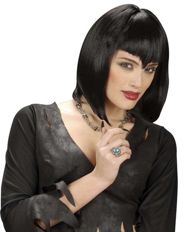 Gothic Vamp Wig in Black by Widmann V0973 from a huge collection of fancy dress wigs at Karnival Costumes online Halloween party shop