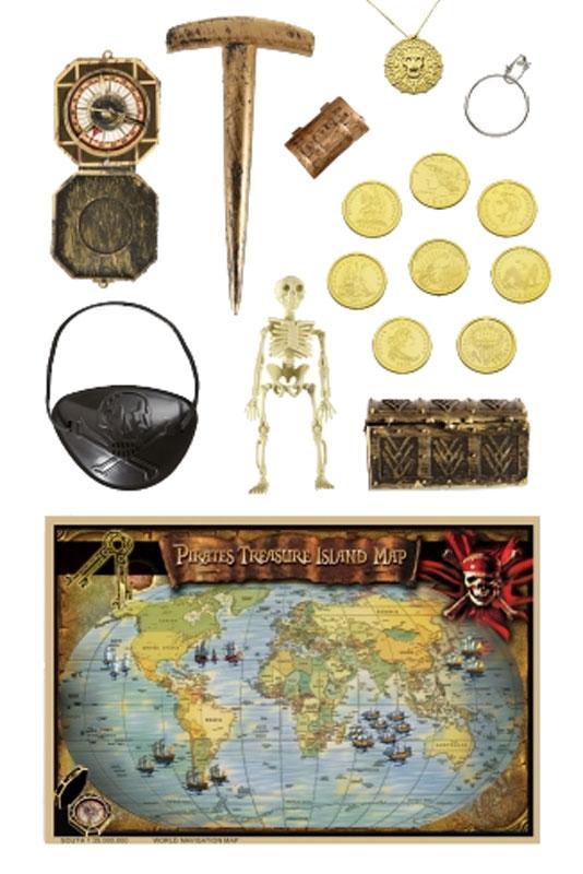 Pirate Treasure Map with Coins, Chest and Skeleton from a collection of pirate costume accessories at Karnival Costumes