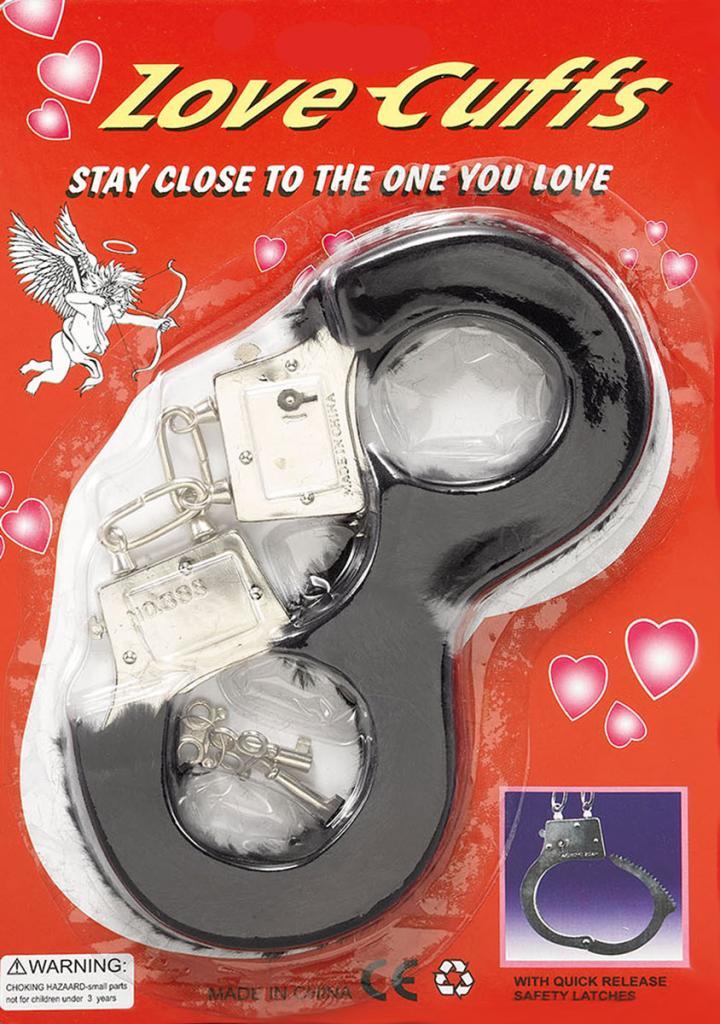Hen Night or Valentines Handcuffs with Black Fur Fabric Trim SG174 available at Karnival Costumes online party shop